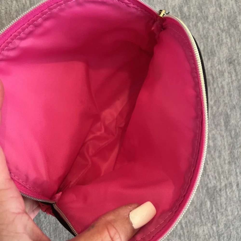 Estee Lauder‎ Makeup Bag Red Pink Lined Purse Accessory Beauty Travel Zip Top